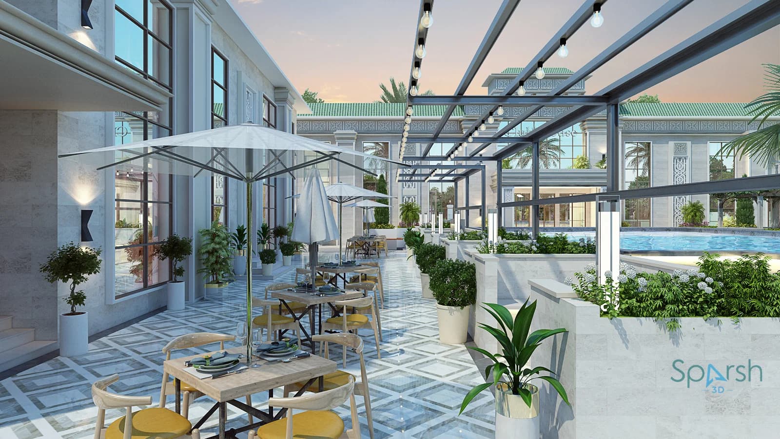 3D visualization of Restaurant Area by Sparsh 3D Lucknow