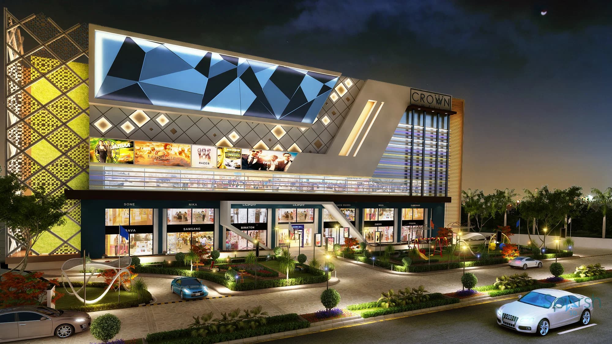 3D visualization of Crown Mall Night by Sparsh 3D Lucknow