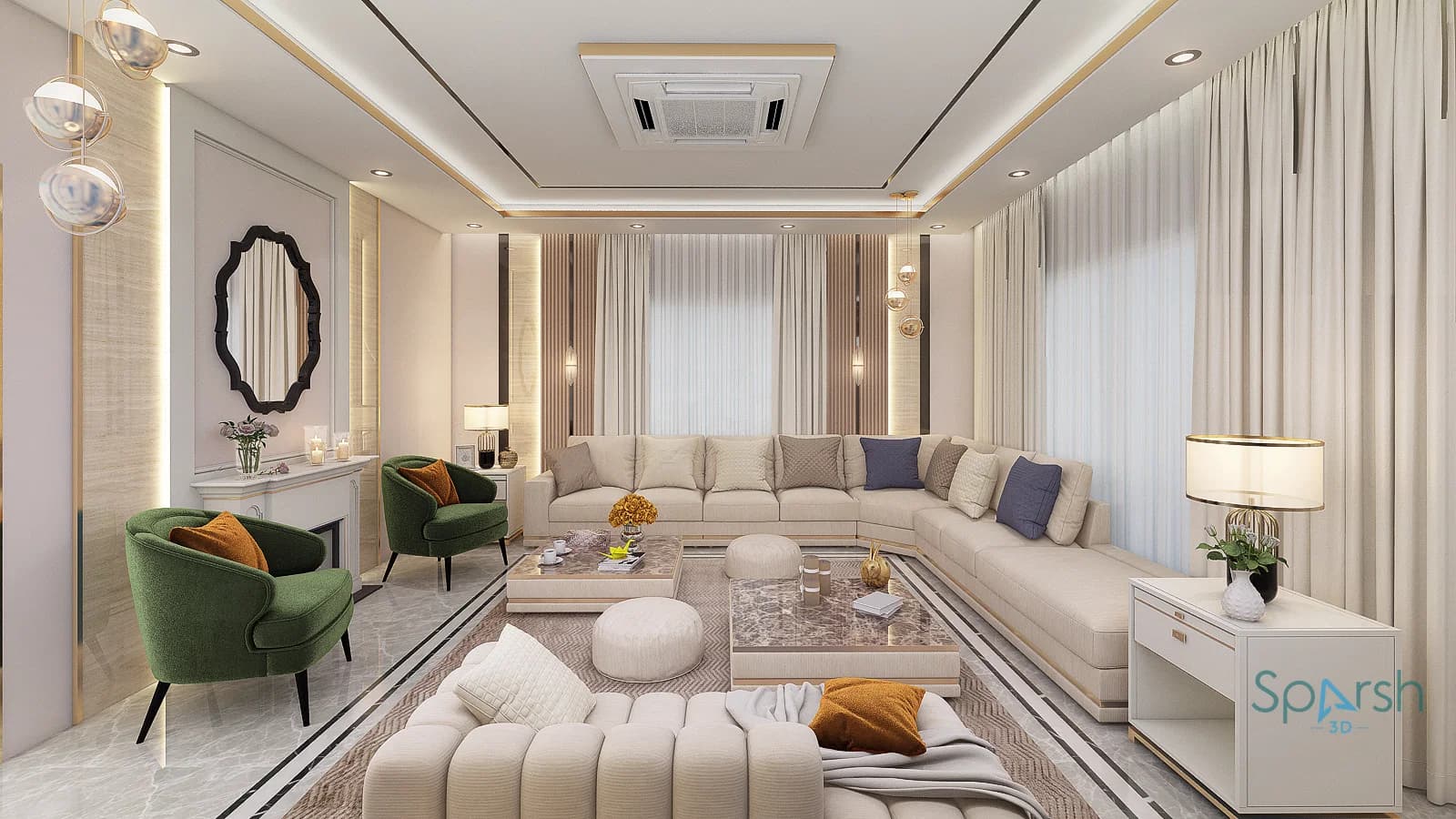 3D visualization of Drawing Room by Sparsh 3D Lucknow