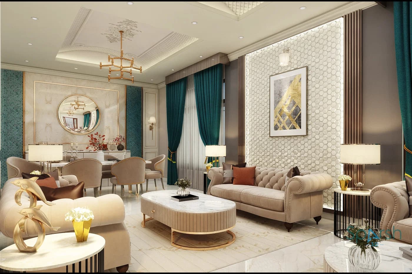 3D visualization of Living cum Dining by Sparsh 3D Lucknow