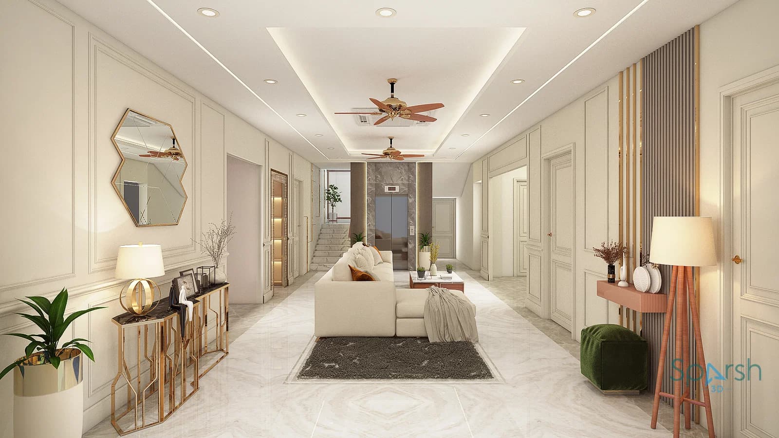 3D visualization of Living Lobby by Sparsh 3D Lucknow