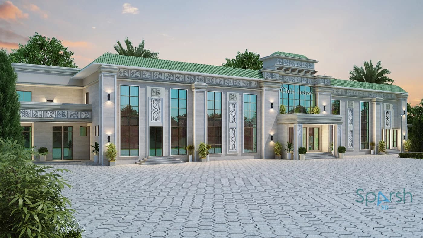 3D visualization of Virk Club Elevation by Sparsh 3D Lucknow